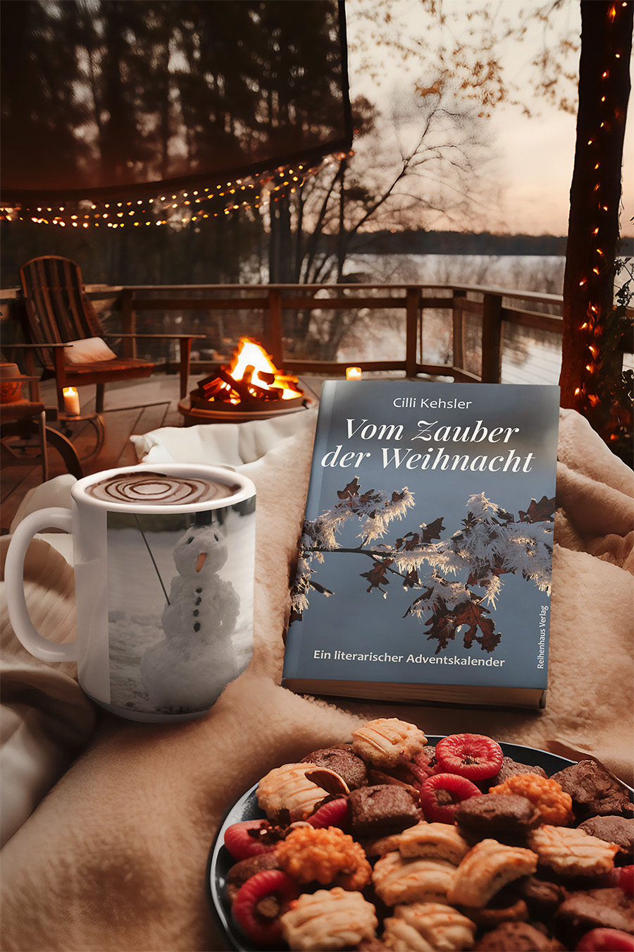 In stimmungsvollen Ambiente das Adventskalender-Buch "Vom Zauber der Weihnacht" genießen